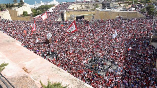 Dr Muscat told crowds in Valletta that an election will be held on June 3. Photo: Mark Zammit Cordina