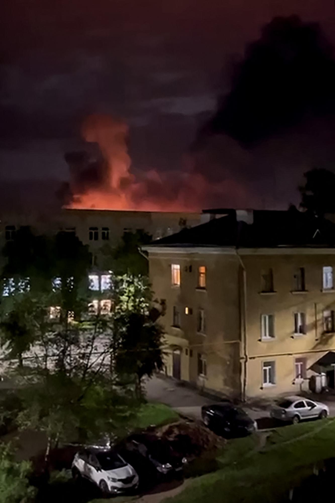 A screengrab from a video posted to Telegram shows the air base on fire. Photo: AFP