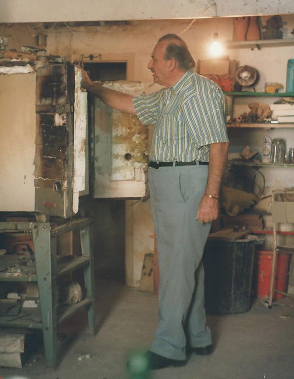 Gabriel Caruana and his kiln. Photo: Gabriel Caruana Foundation Archives