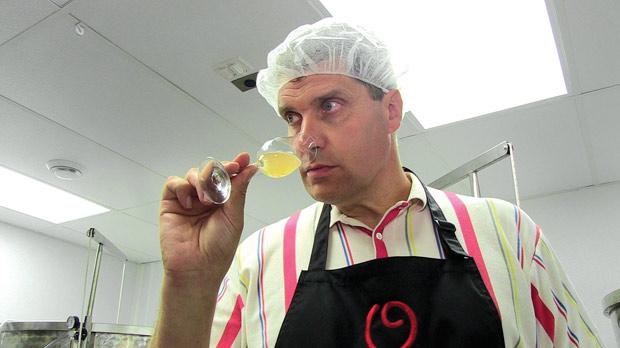 Mr Miche smelling the Omerto wine.