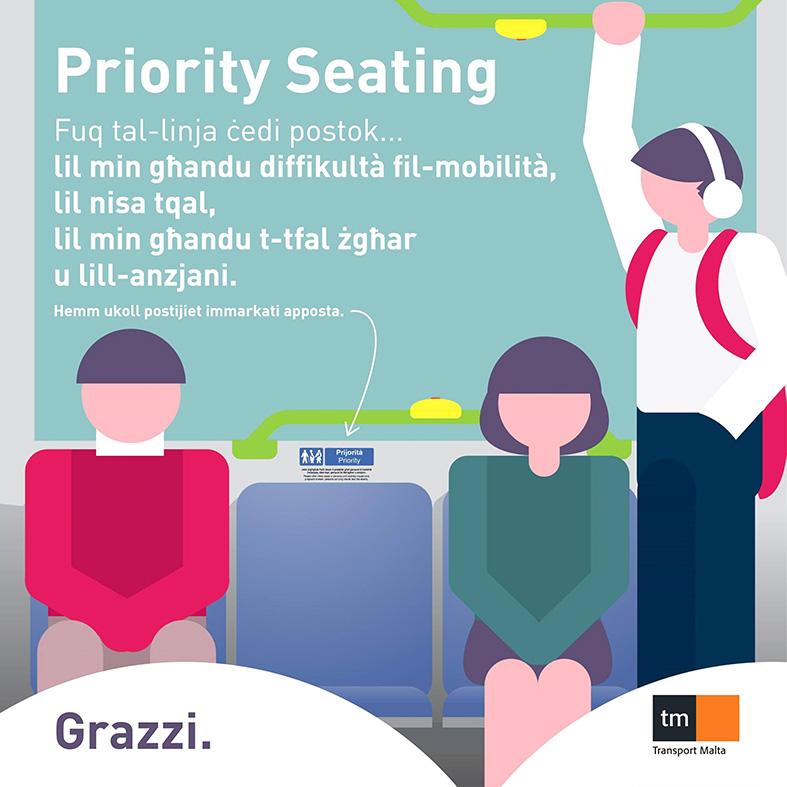 The message about priority seating is very clear in this Transport Malta notice. Photo: Facebook