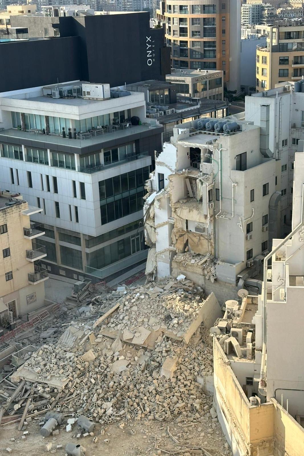 An aerial shot of the rubble