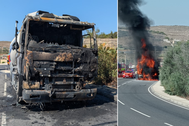 Truck catches fire while driving along Marfa Road
