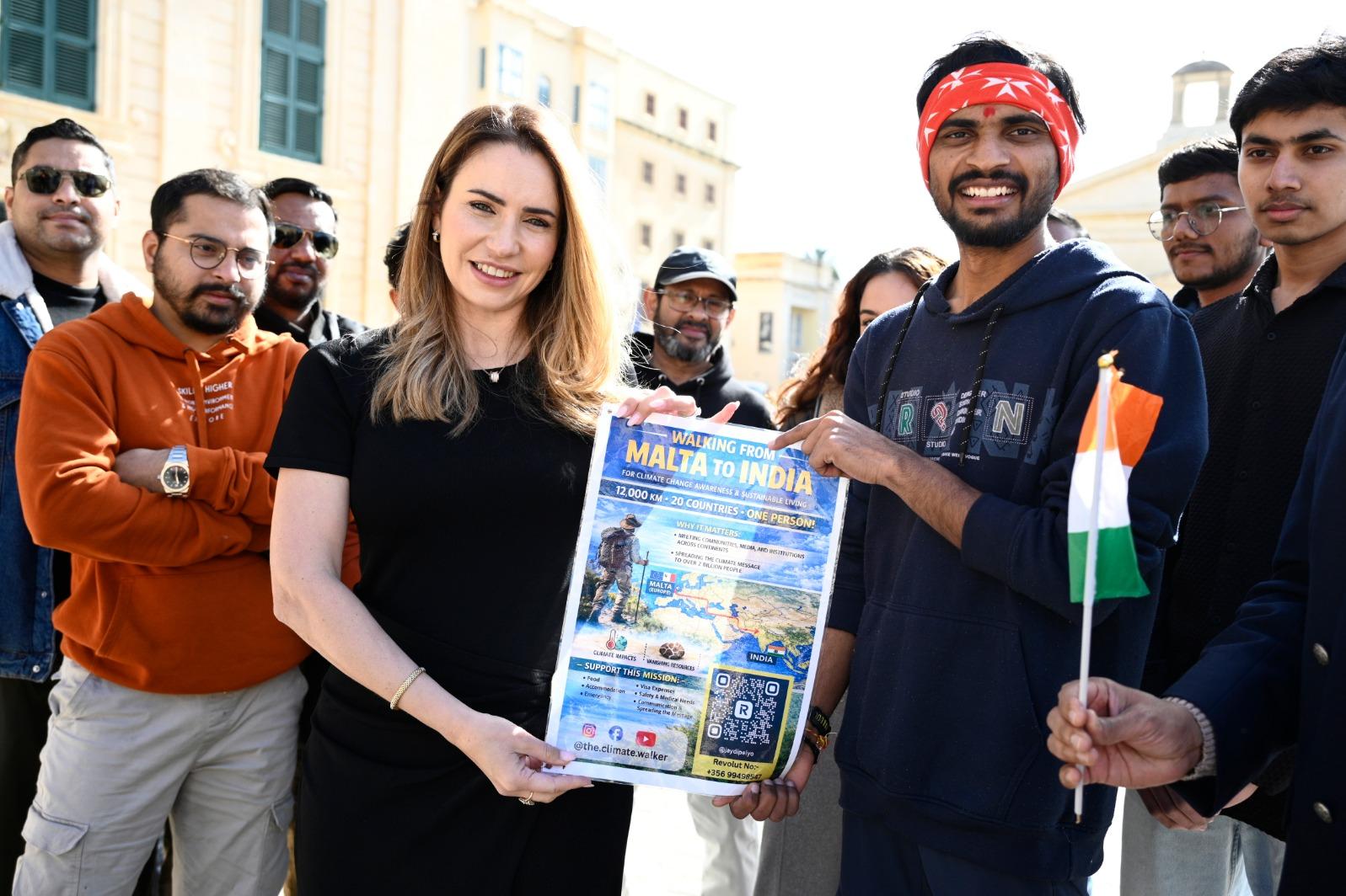 Lakhankiya (centre right) was waved off by a group of friends and well-wishers, including Lydia Abela. Photo: Matthew Mirabelli.