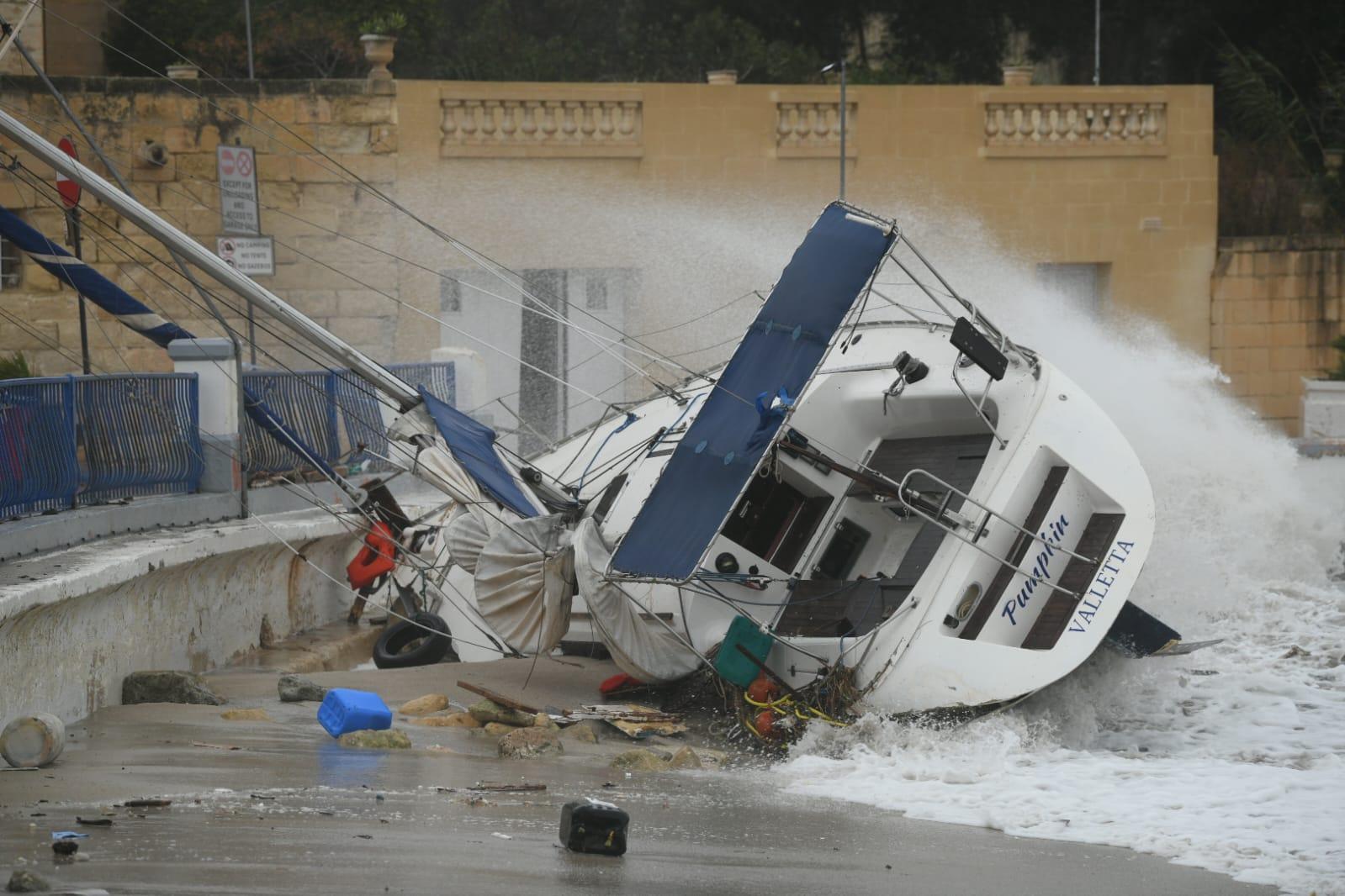 Most yachts were docked at the time of the storm. This was an unlucky one. Photo: Matthew Mirabelli