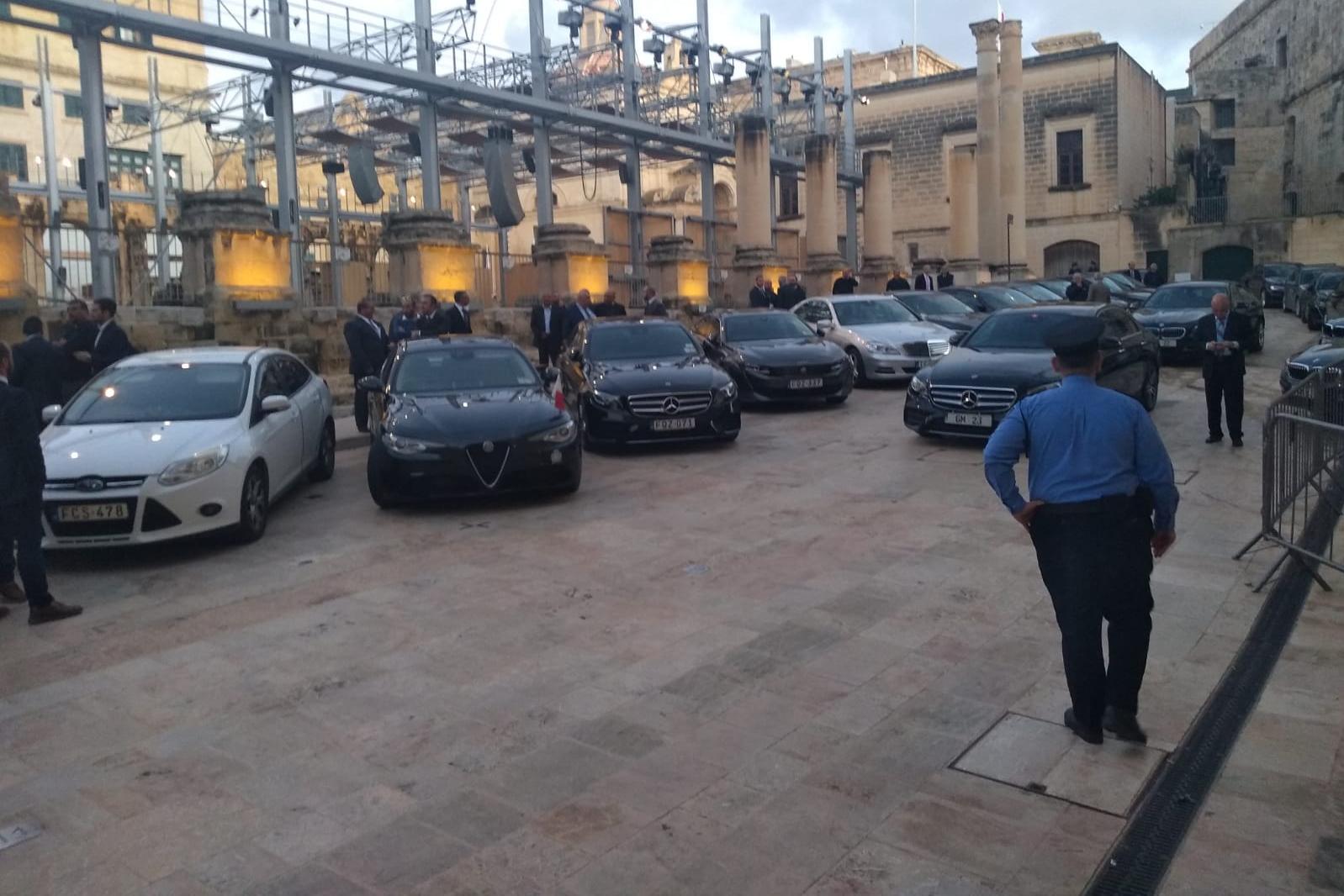 Cars lined up as parliament is in session. Photo: Jacob Borg