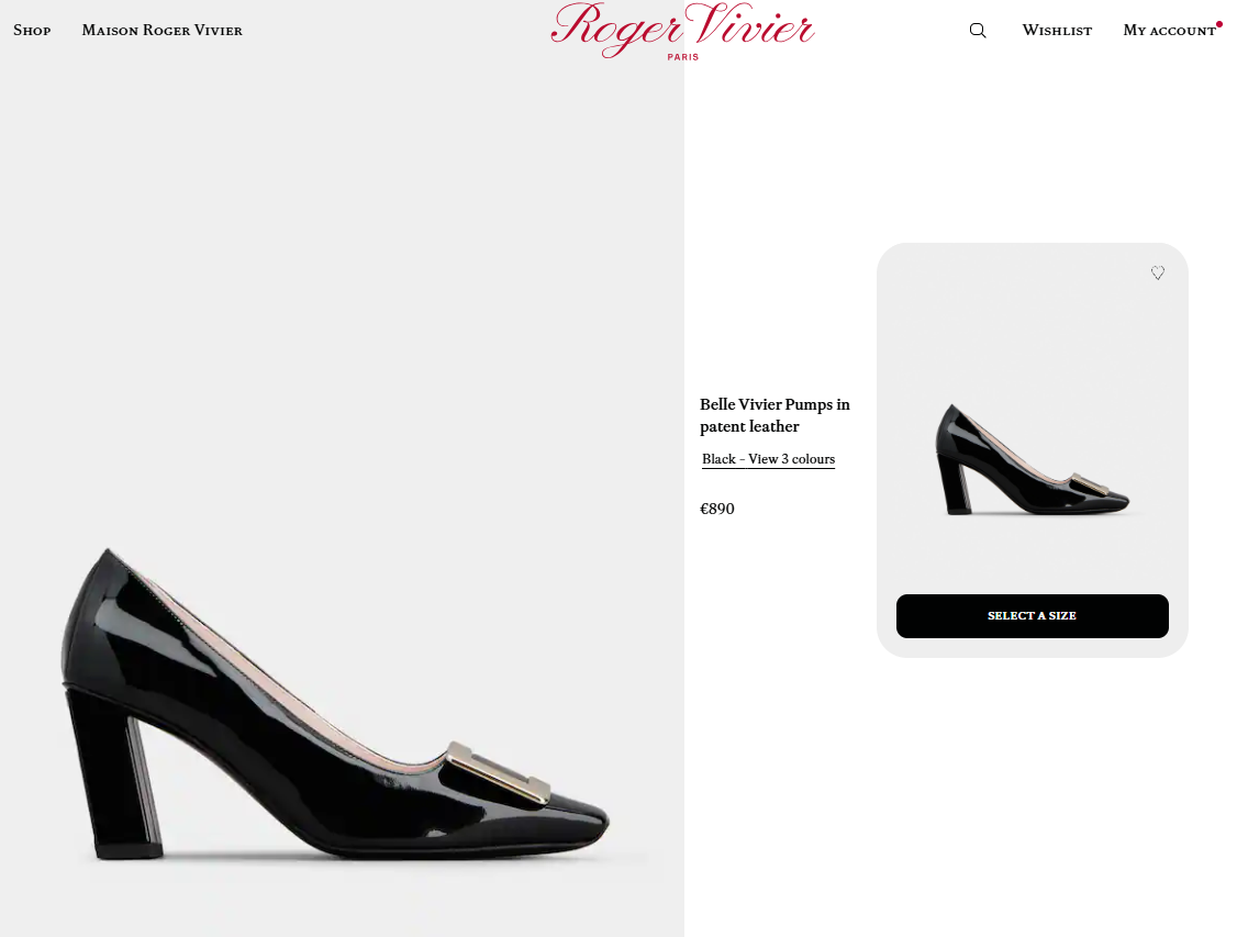 Belle Vivier pumps in patent leather by designer brand Roger Vivier worn by US Ambassador Somers Farkas. Photo: Roger Vivier website