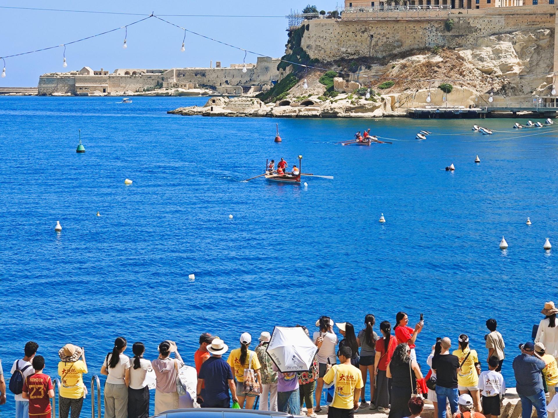 Spectators watching the China-Malta Dragon Boat Friendship Race.