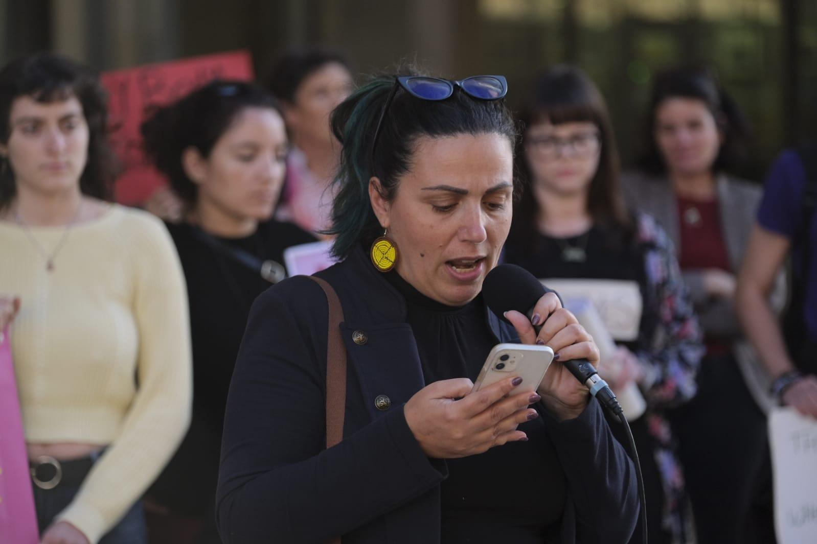 Andrea Dibben outside Parliament on Monday. Photo: Jonathan Borg