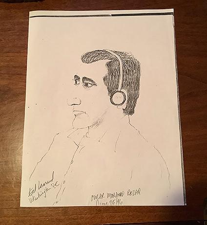 Ed Leonard's sketch of Rezaq in the Washington court.