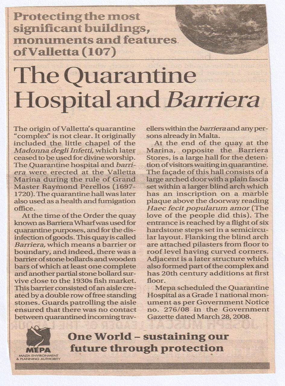 A cutting with MEPA&rsquo;s information on Barriera Wharf.