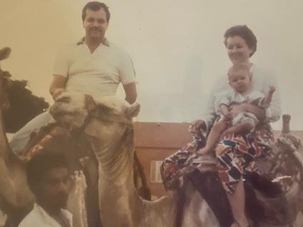 On a camel ride in Cairo in 1985.