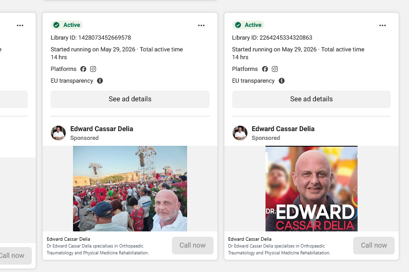 Edward Cassar Delia started running a couple of adverts on silent day itself