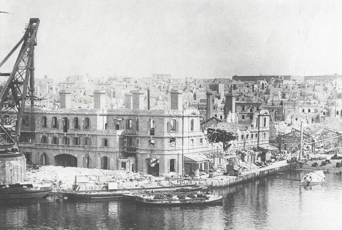 The heavily damaged Iron Ship Repair Shop and the Melita Slip.