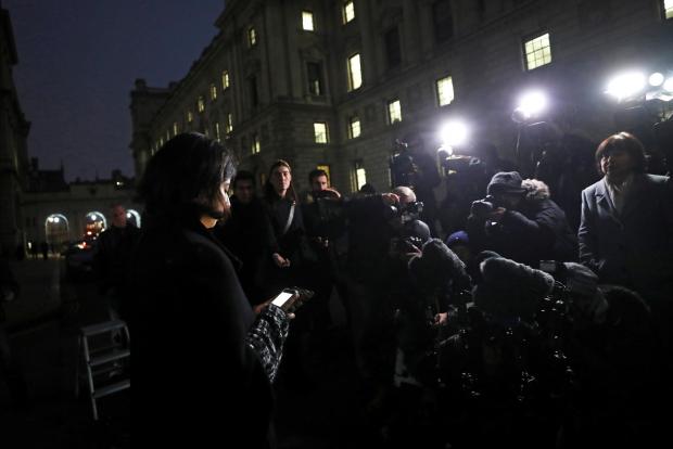 Daniela Tejada talks to the media outside the Foreign and Commonwealth Office in London on Thursday. Photo: Reuters