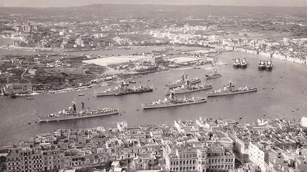 A bird&rsquo;s eye view of Sliema and Manoel Island in 1961 with Royal Navy destroyers sitting in the middle of Sliema Creek. Photo: Bay Retro
