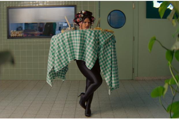 Miriana Conte was dressed up as a table for the shooting of her song's music video when she was told the EBU had rejected use of the word 'Kant'. Photo - Malta Eurovision Song Contest video.