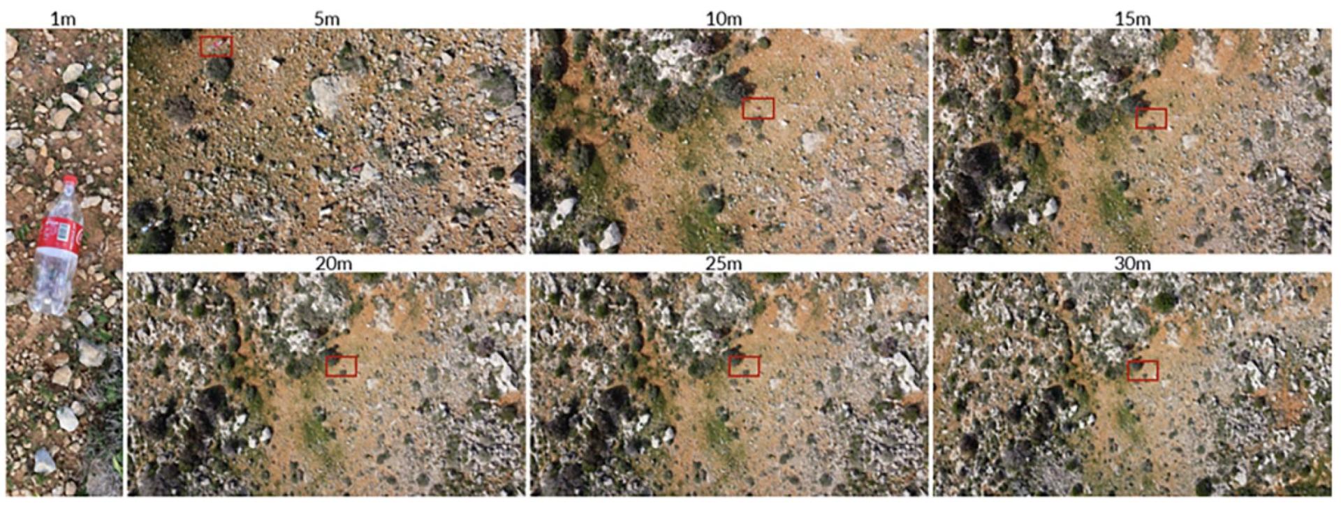 Demonstration of detection of the same litter object from different altitudes. Photo: Faculty of ICT