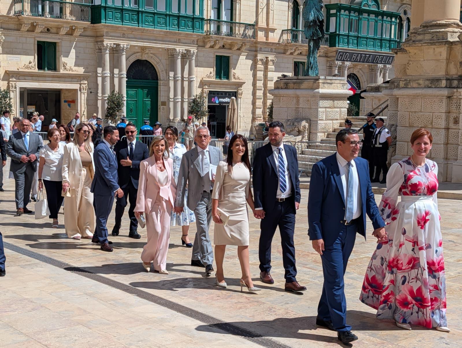 MPs and their partners line up to enter parliament. Photo: Chris Sant Fournier