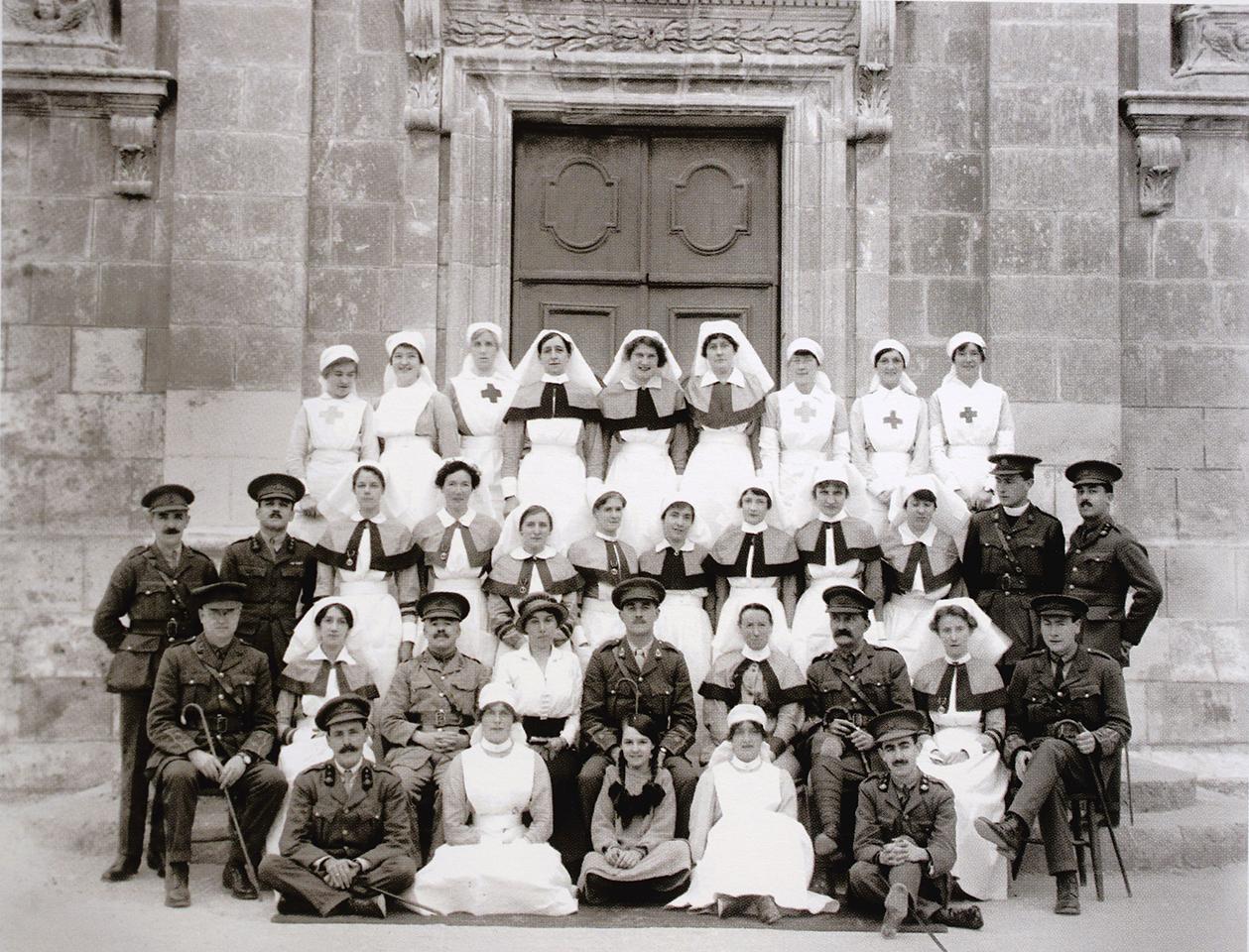 In World War I, Manoel Island became a hospital. This is a group photo of the nursing staff