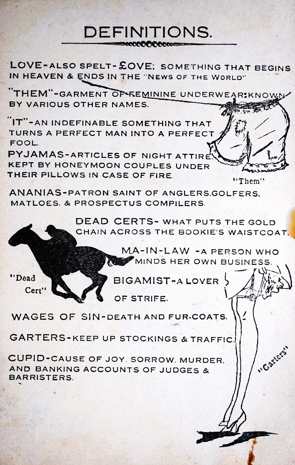 Satirical postcard by Maistre &ndash; Definitions