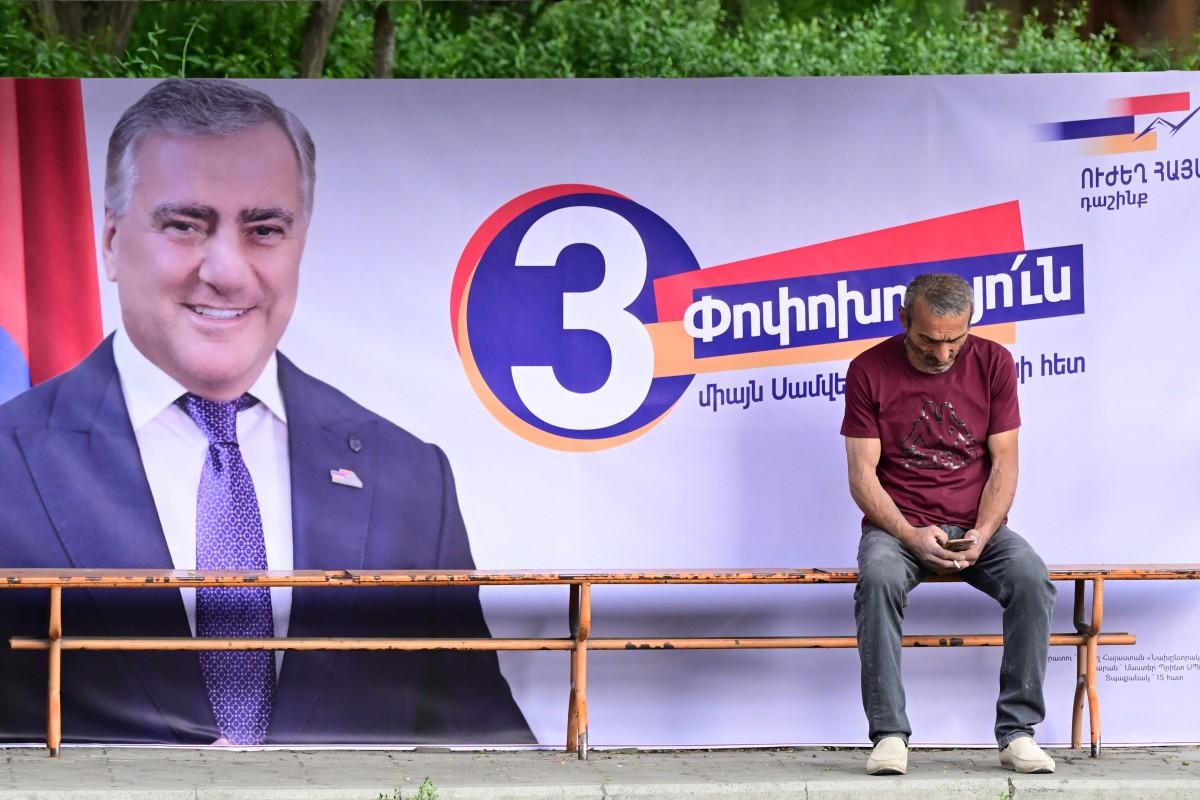 A campaign poster for Strong Armenia. Samvel Karapetyan&rsquo;s party won 23% of the seats in parliament. Photo: AFP