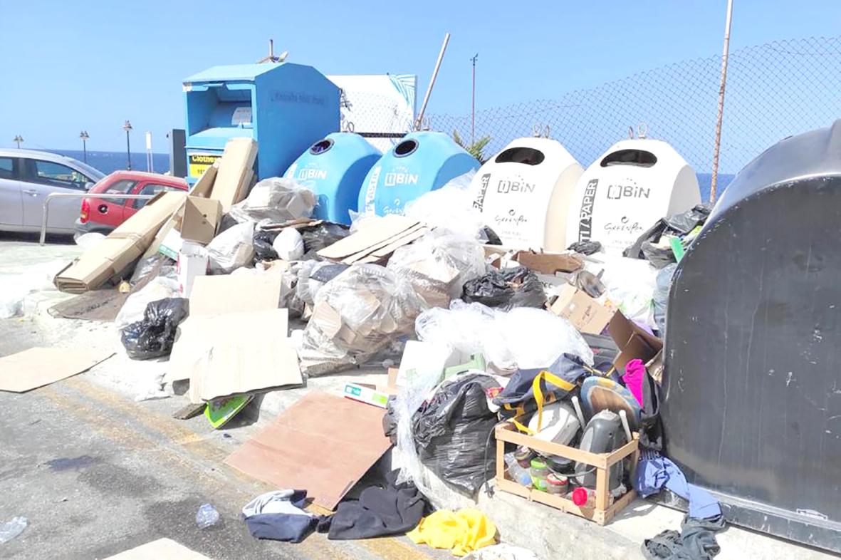 Cardboard boxes, bags and bulky refuse spotted at a Sliema recycling area. Photo: Matthew Mirabelli