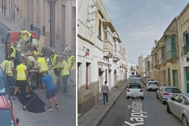 How many people does it take to fill a pothole? In Gozo, 13