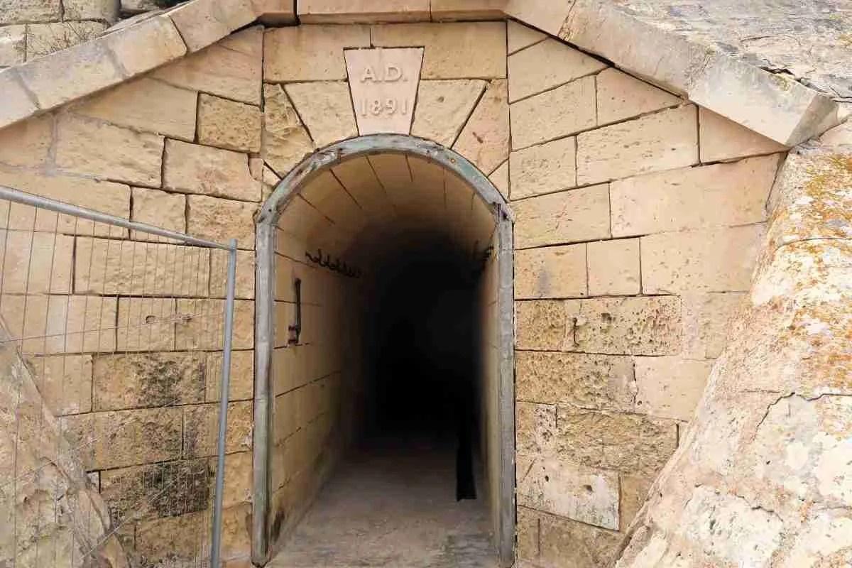 The entrance to one of the underground tunnels at Fort Delimara, dated 1891. Photo: Heritage Malta