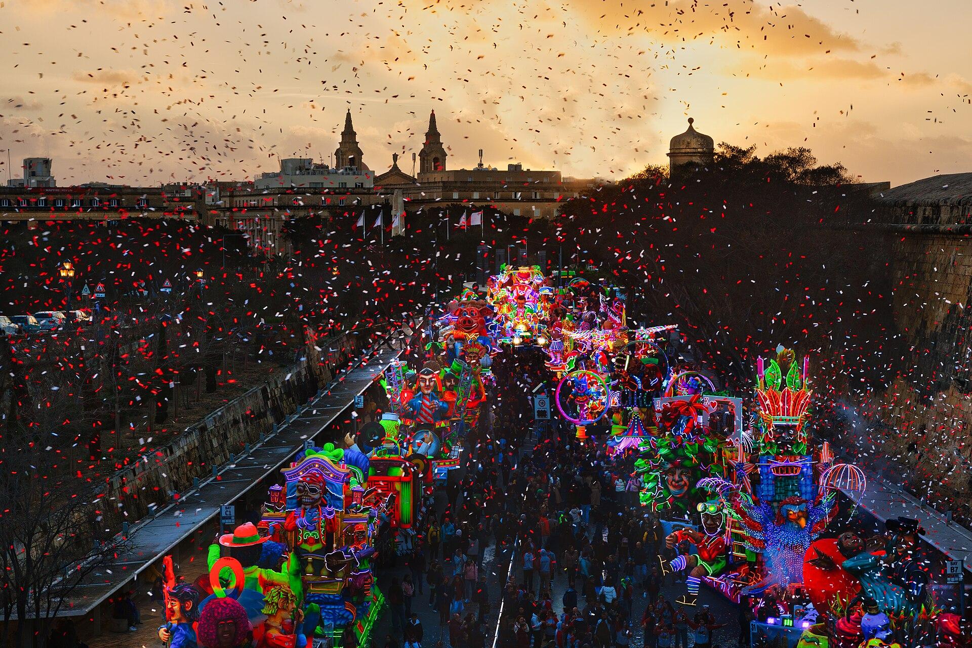 Floats in Valletta during Malta Carnival 2026. Photo: Joseph Amodio CC BY-SA licence via Wikimedia Commons