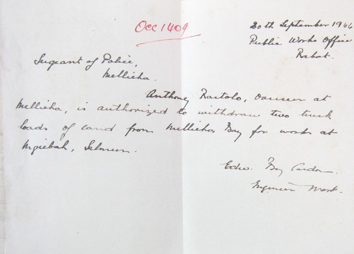 Anthony Bartolo was granted a permit to take two truckloads of sand to carry out some works at Imġiebaħ. Photo: National Archives of Malta