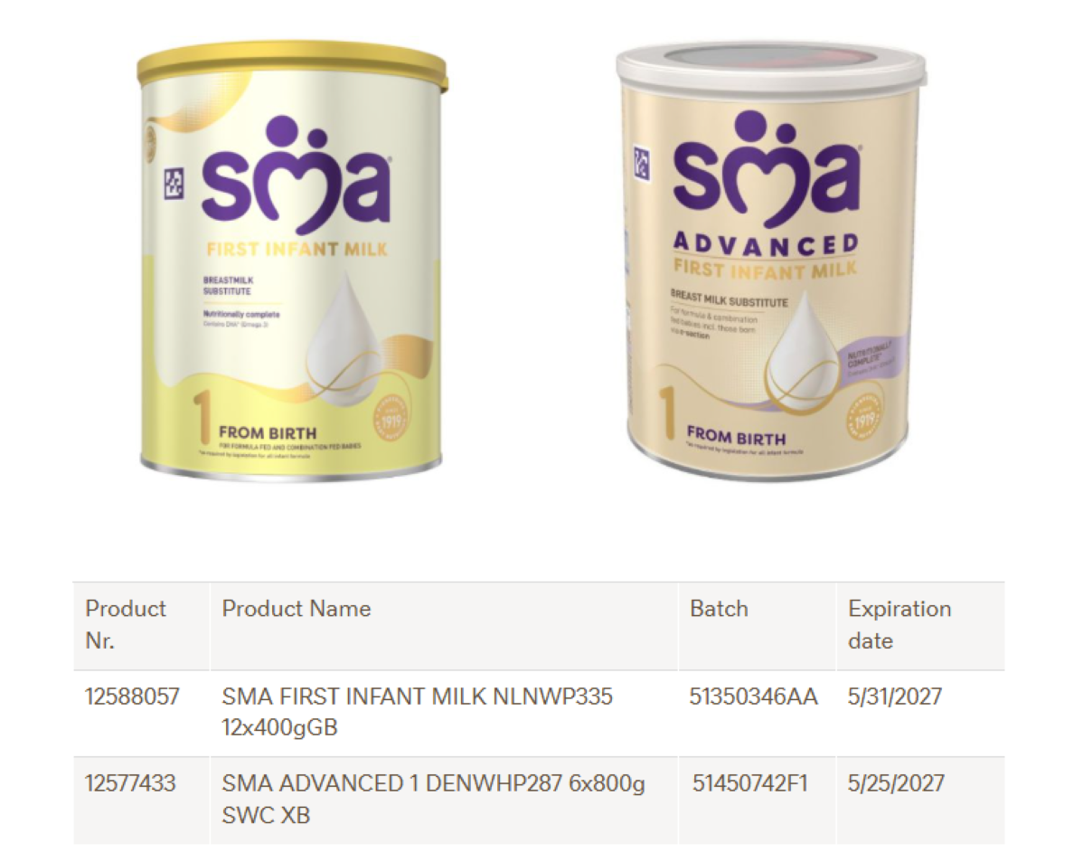These batch numbers of these two SMA products shown should not be consumed, Nestl&eacute; Malta has advised as a precaution