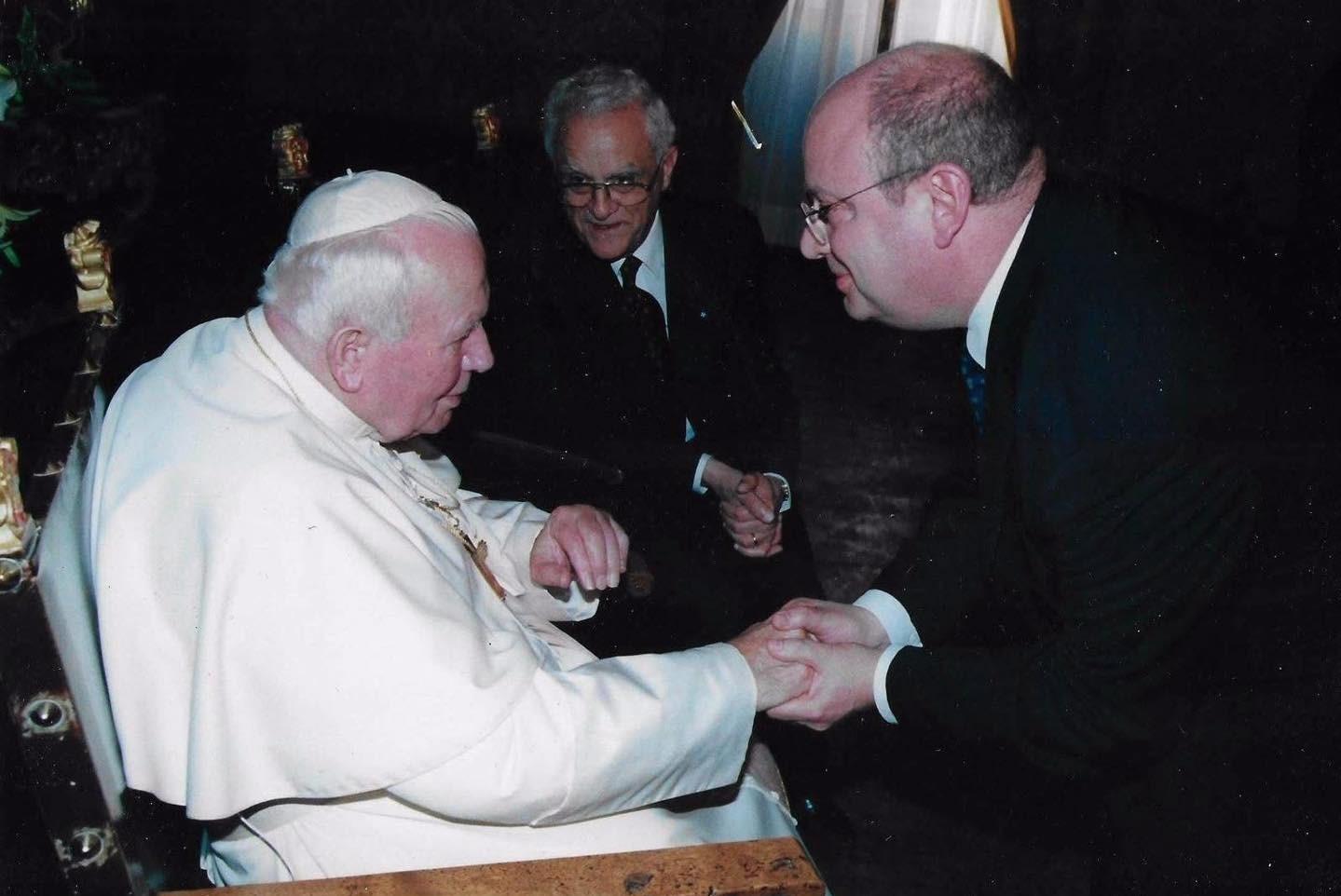 Francis Zammit Dimech, right, meeting John Paul II with former prime minister Eddie Fenech Adami. Photo: PN