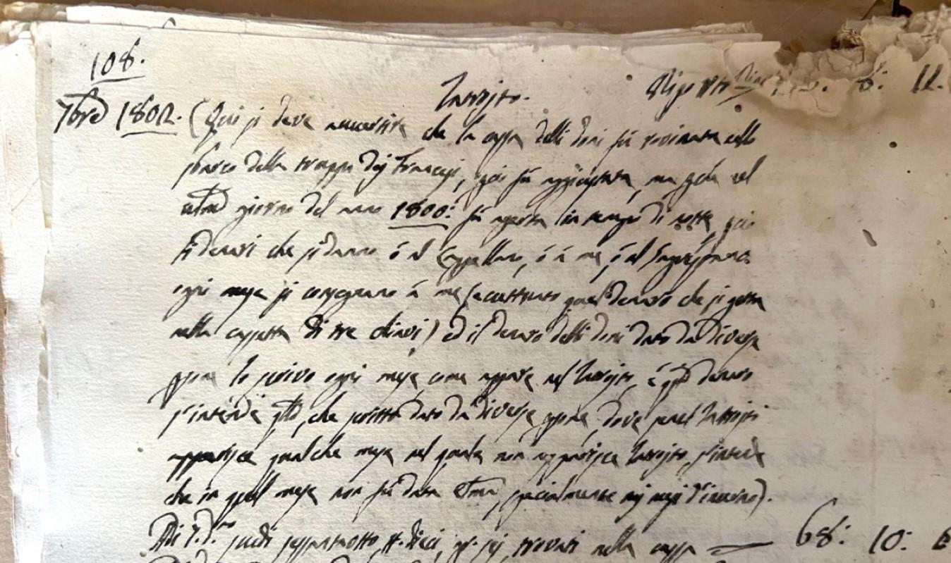 Part of an 1802 document from Mellieħa&rsquo;s parish archives recounting how French troops broke open the offering box at the Sanctuary during their landing in Mellieħa. Photo: APM, Libro Viii, Page 108