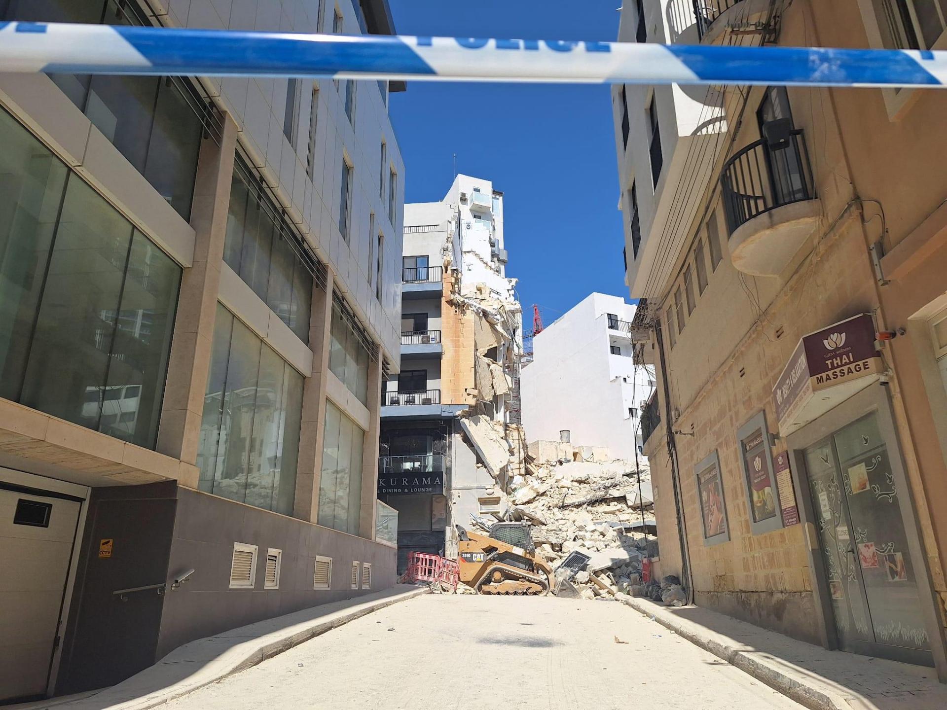 Collapsed building in Paceville Photo: Emma Borg