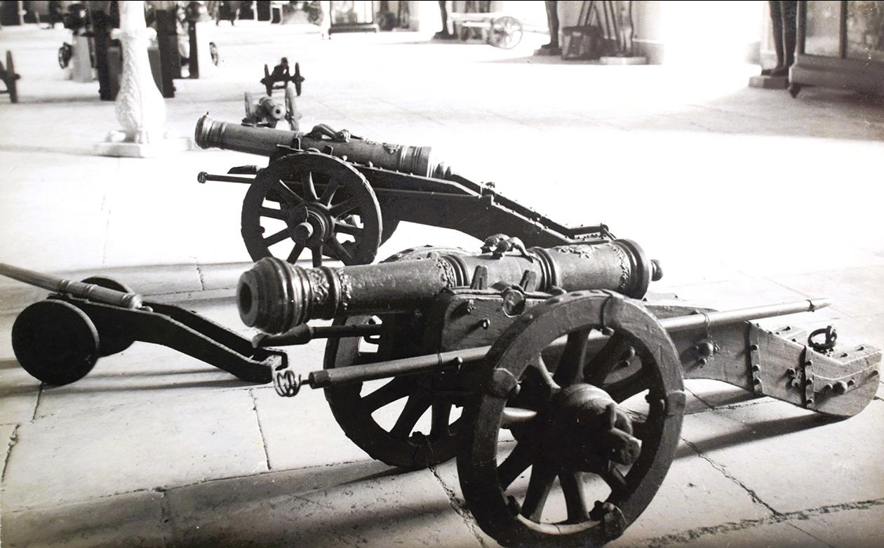 Three small bronze cannon. Pre-war armoury postcard
