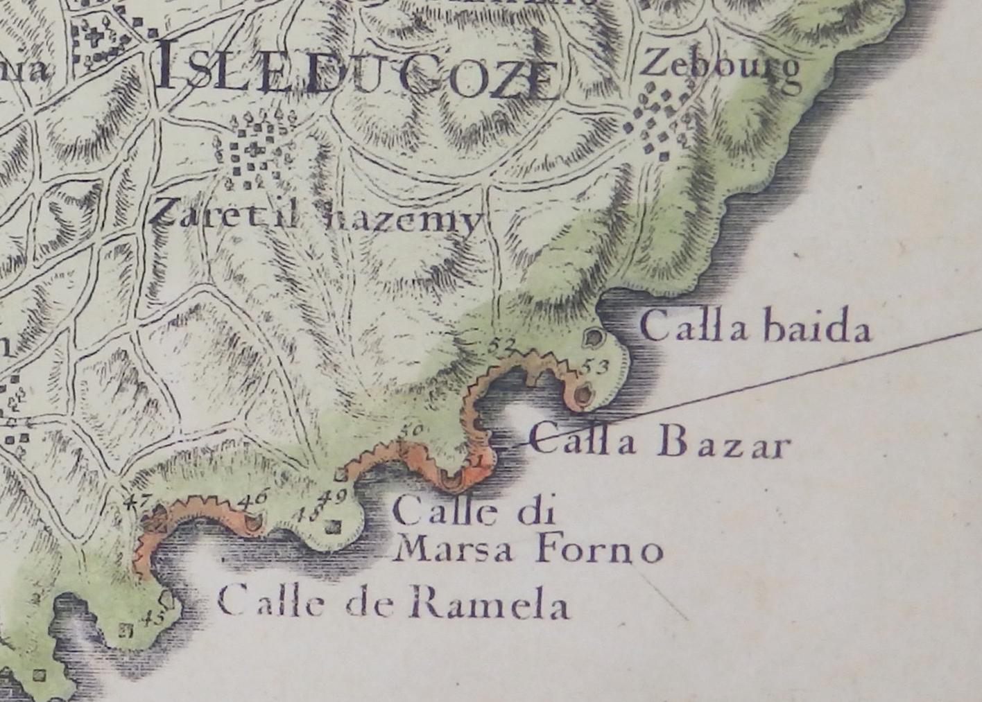Detail of a 1726 map of the Maltese islands by Claude-Auguste De Berey.
