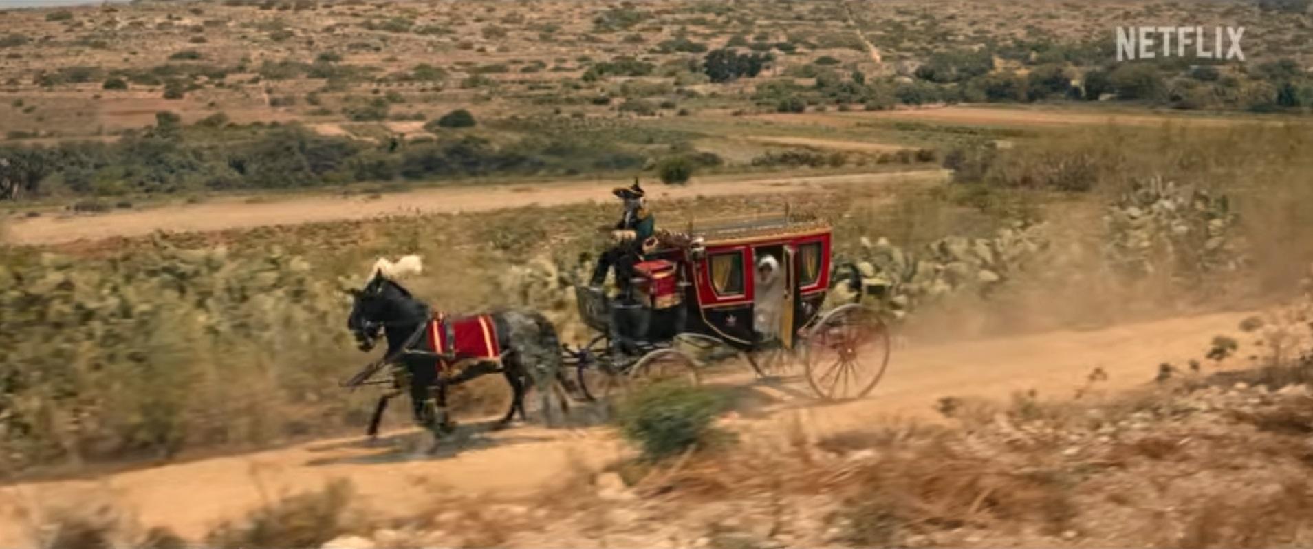 Enola getting ready for some action against a backdrop of the Maltese countryside. Screenshot: Netflix/Enola Holmes 3
