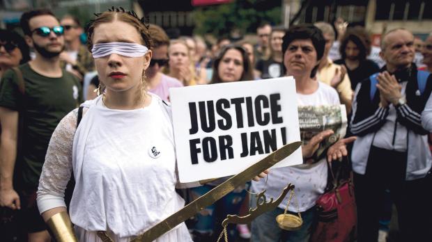 Demonstrators attend a protest 'For a Decent Slovakia' in Bratislava, Slovakia. Photo: Vladimir Simicek/AFP