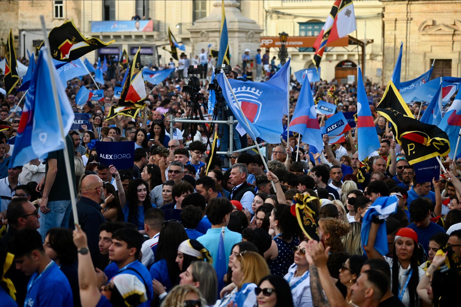 A large crowd turned up for the rally in Siġġiewi parish square. Photo: Jonathan Borg