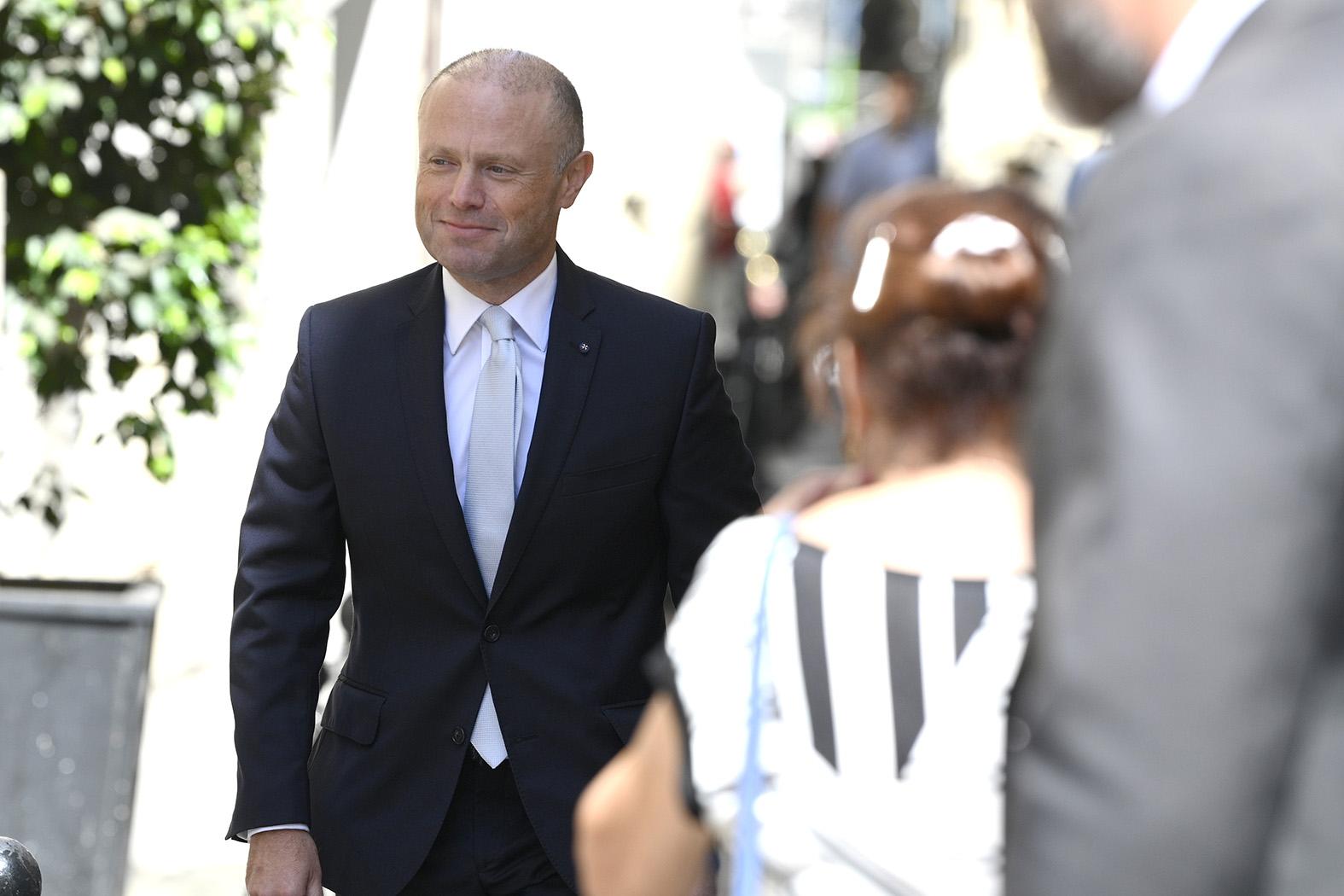 Joseph Muscat entering court for a sitting in 2025. File photo: Matthew Mirabelli