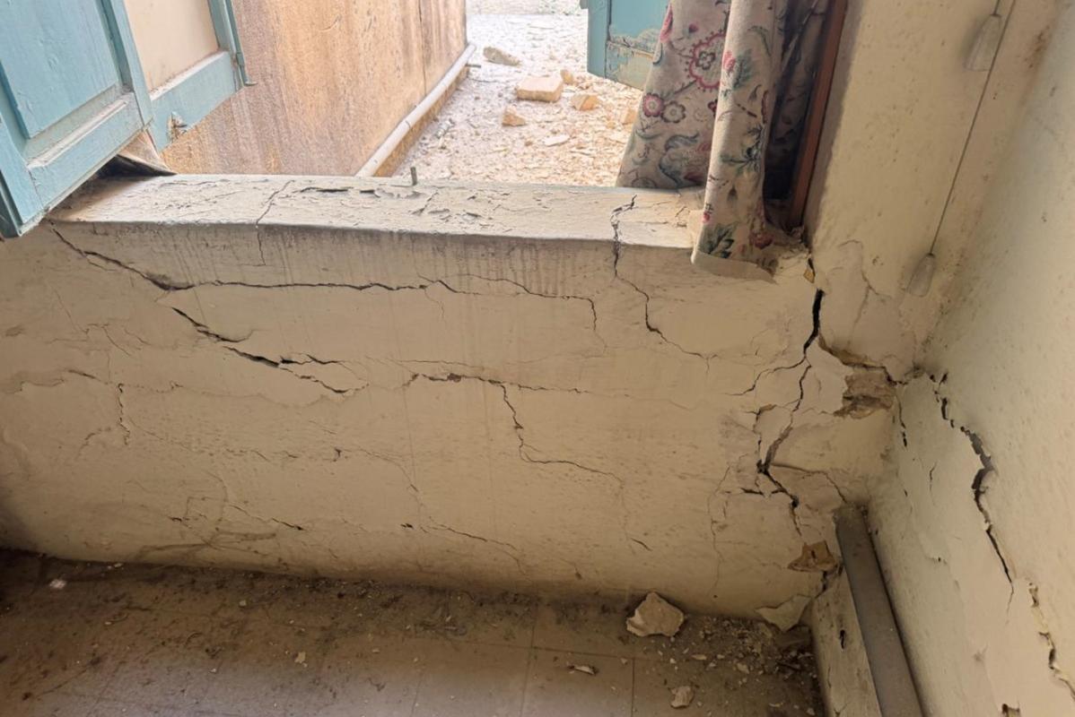 Stress cracks seen in the walls inside the building which collapsed on Wednesday night.