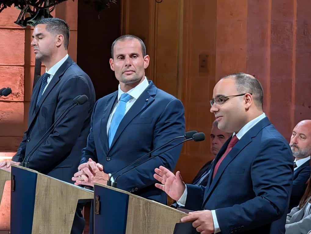 From left: Ian Borg, Robert Abela and Clyde Caruana address the press. Photo: Chris Sant Fournier