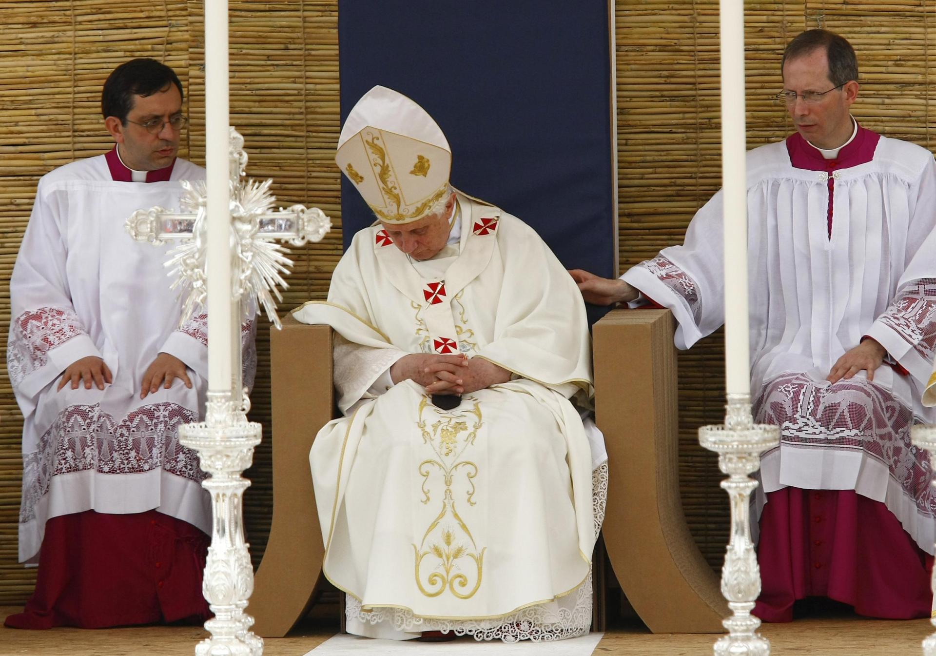Pope Benedict XVI nods off during Holy Mass on the Floriana Granaries in April 2010.