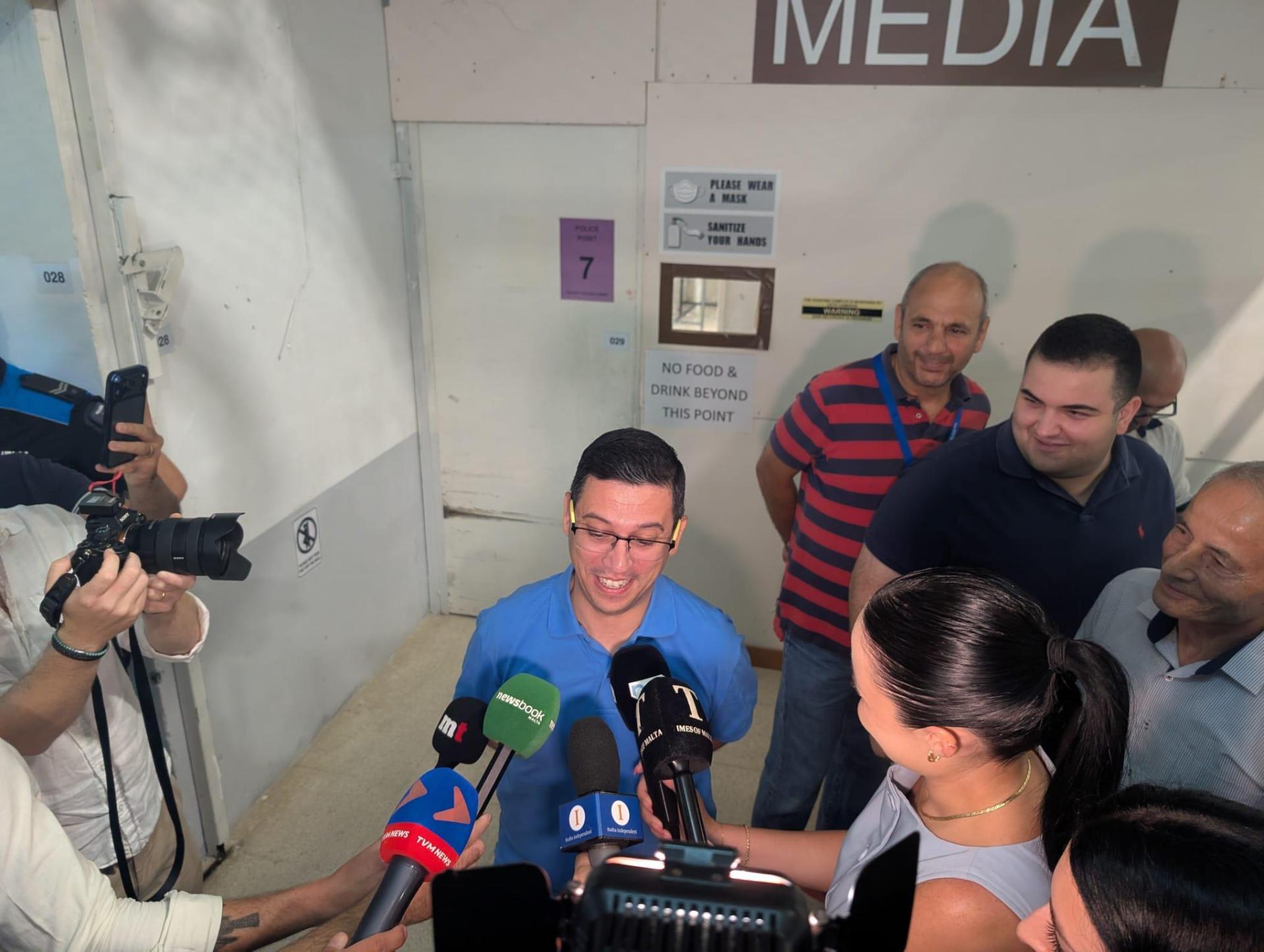 Andrew Agius speaks to reporters. Photo: Jacob Borg