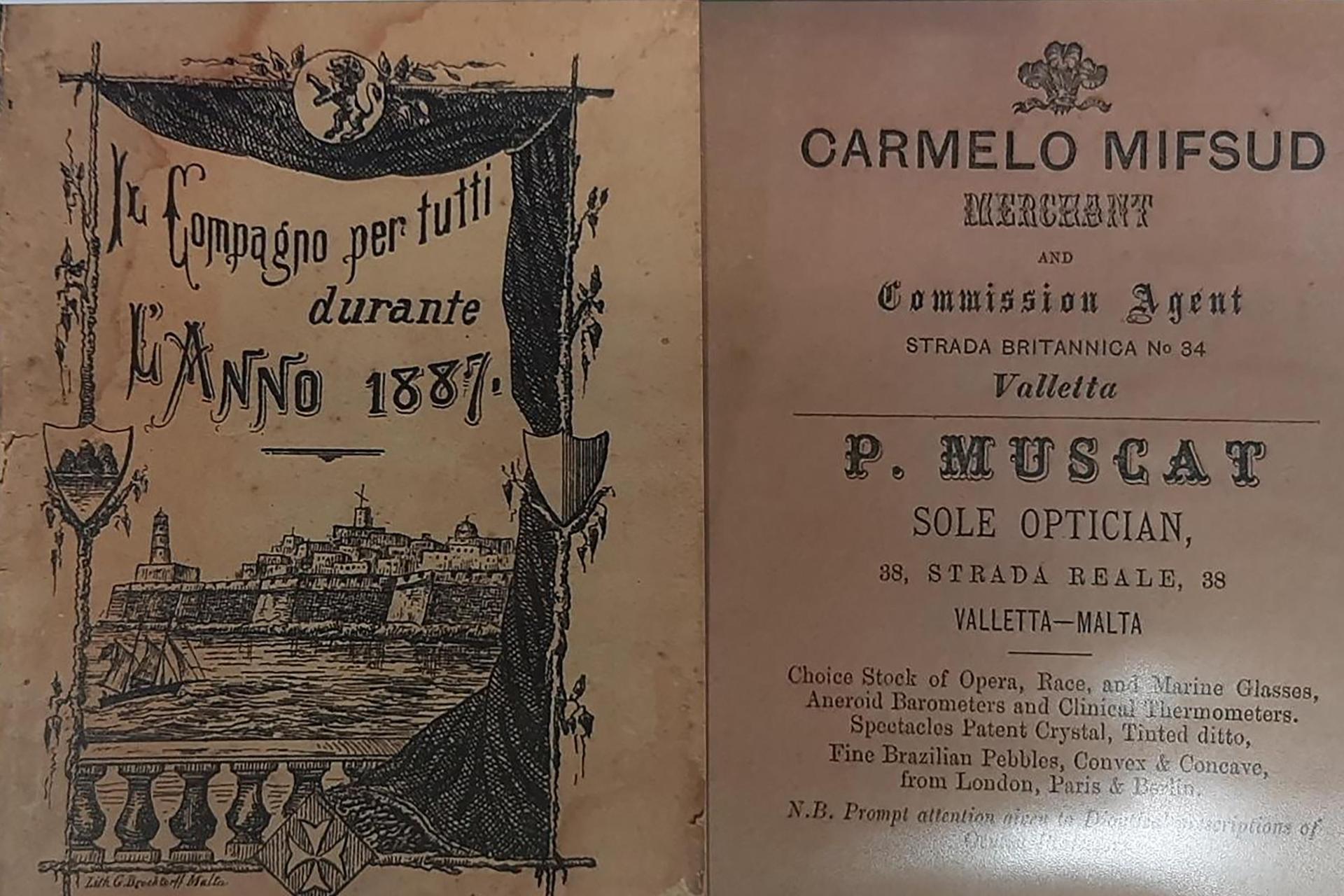 An advert showing that P. Muscat was &lsquo;sole optician&rsquo; and sold &lsquo;opera, race and marine glasses&rsquo;. Photo: Joseph Farrugia