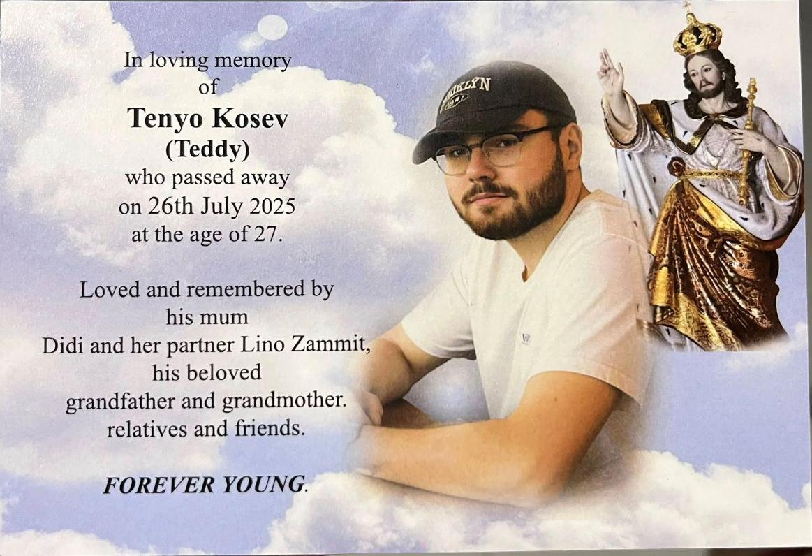 Kosev&rsquo;s memorial card used at his funeral. Photo: Lianne Cutajar