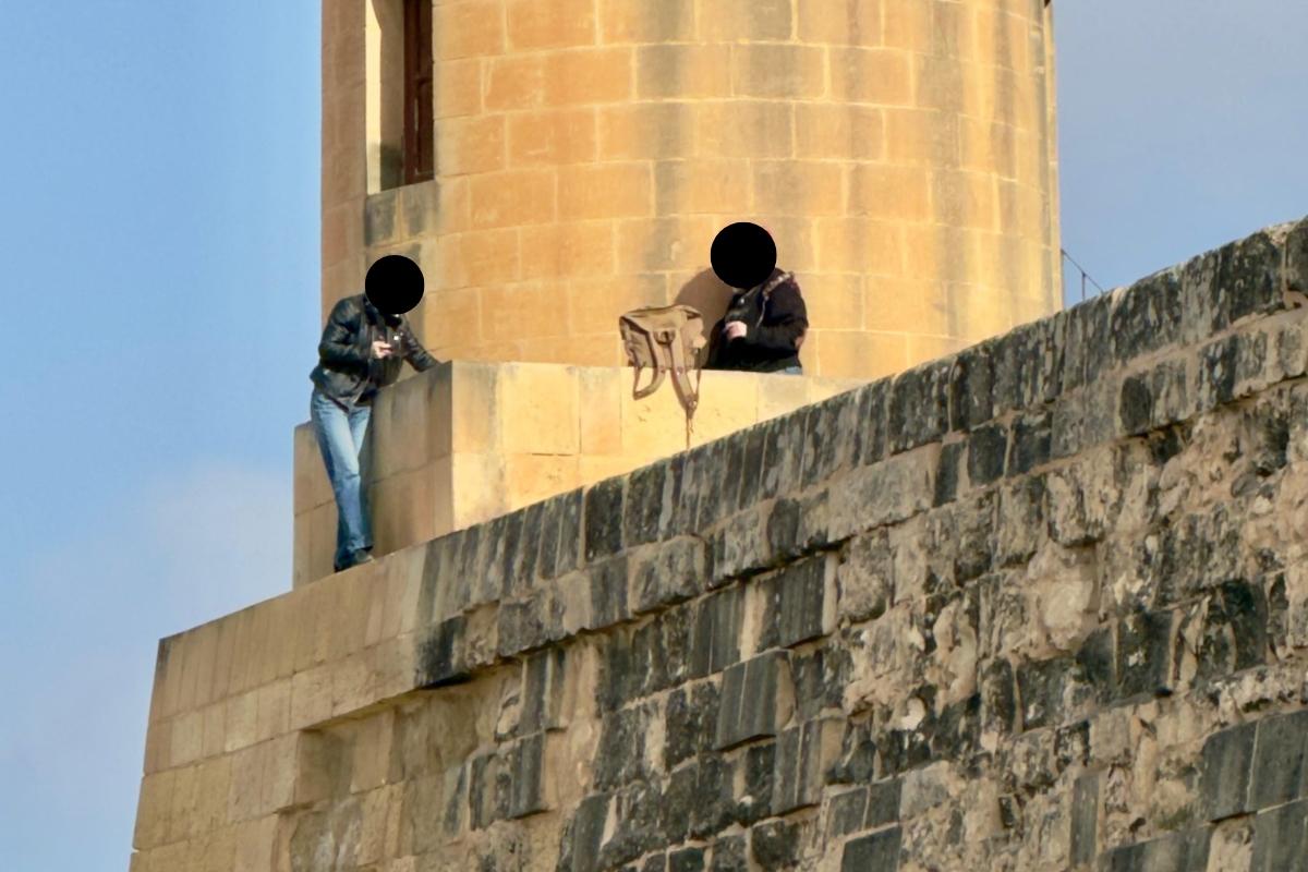 One of the pair can be seen walking along the edge of the bastion. Photo: Daniel Cilia.