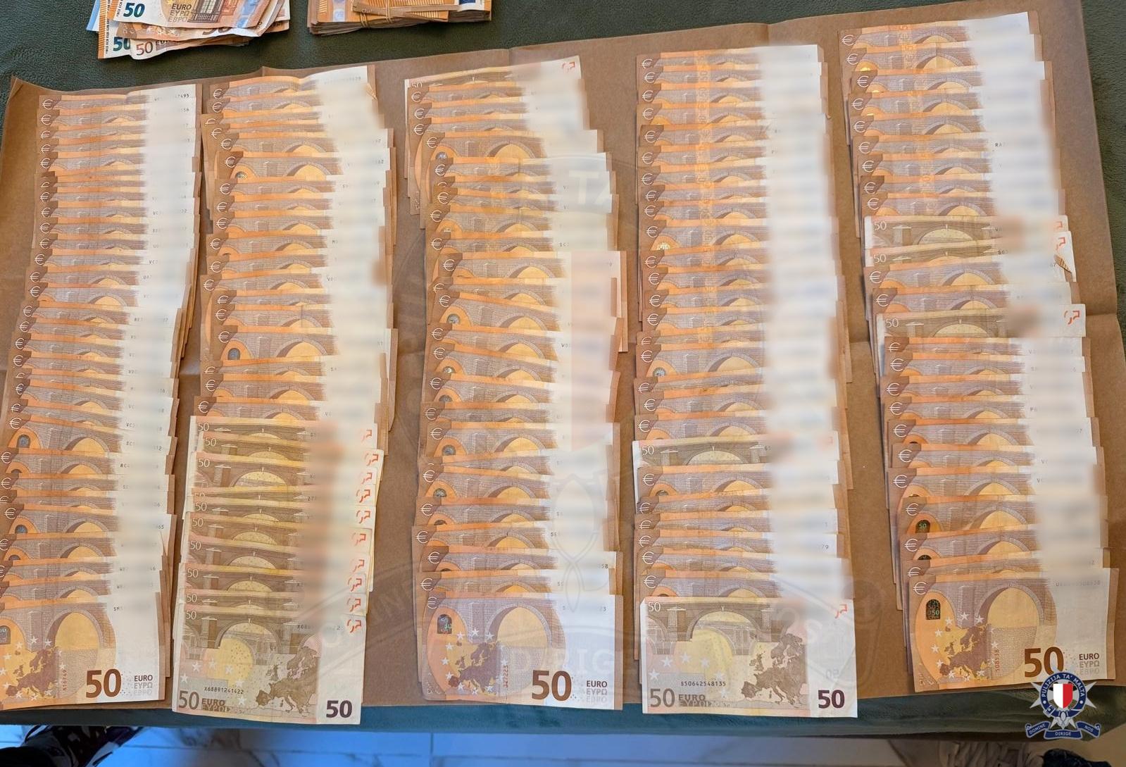 Cash seized by the police. Photo: Malta Police Force
