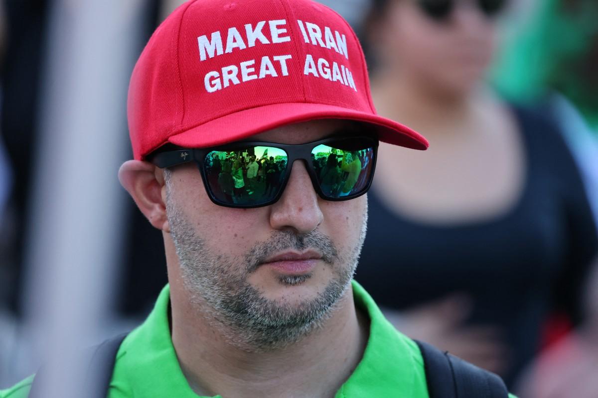 A man wears a Make Iran Great Again hat at a &ldquo;Free Iran&rdquo; rally in Los Angeles, California, on Sunday. Photo: AFP